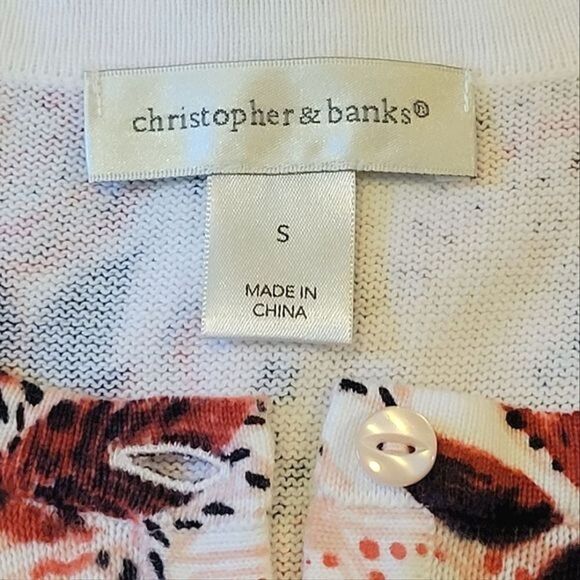 Christopher & Banks Coral Floral Patterned Elbow Sleeve Button Down Cardigan S - Picture 6 of 8